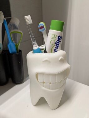White Smiling Tooth Toothbrush Holder - Cute Bathroom Organizer